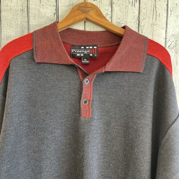 Royal Prestige Mens Polo Sweater Size 3XL Colorblock Elbow Patches Grandpacore - Picture 2 of 13